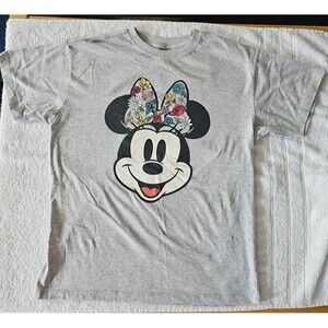 Disney Women’s Light Gray Tee Minnie Mouse Embroidered Floral Graphic Size SM